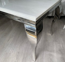 Load image into Gallery viewer, 1.5m Louis Cream Marble &amp; Chrome / Stainless Steel Dining Table