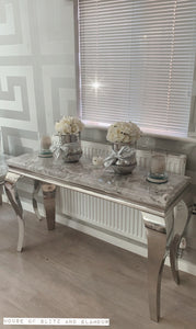 Louis Silver Marble & Stainless Steel Console Table 140cm x 40cm x 75cm