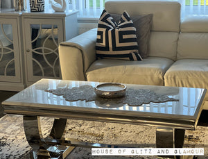 Arianna White Marble & Stainless Steel Circular Base Coffee Table 120cm x 60cm x 42cm