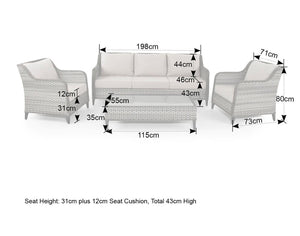 Camden 3 Seater Sofa with 2 Armchairs and Coffee Table in Grey Rattan