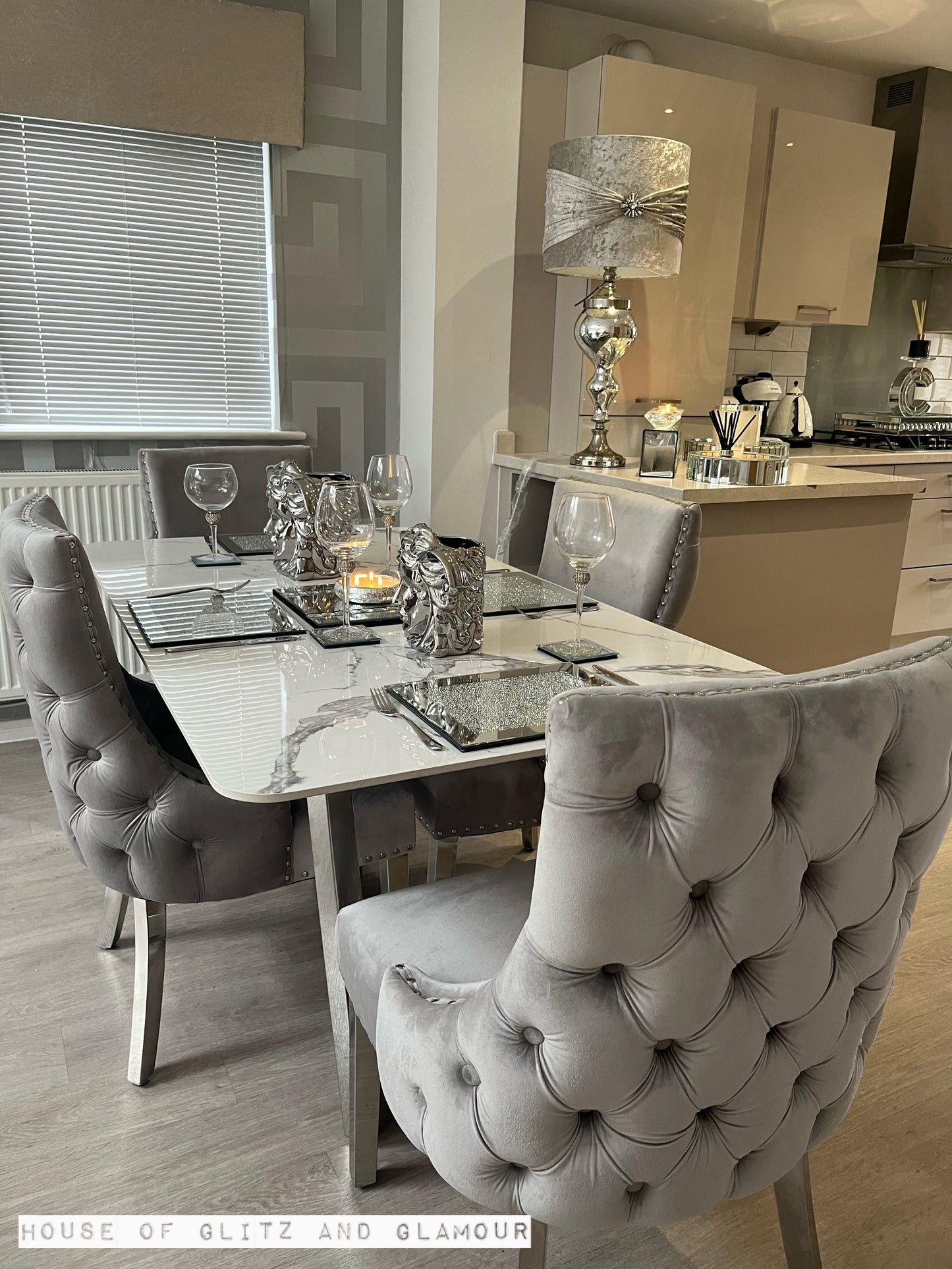 Luca 1.6 Ice White & Grey Dining Table Set With 4 Bentley Dining Chairs