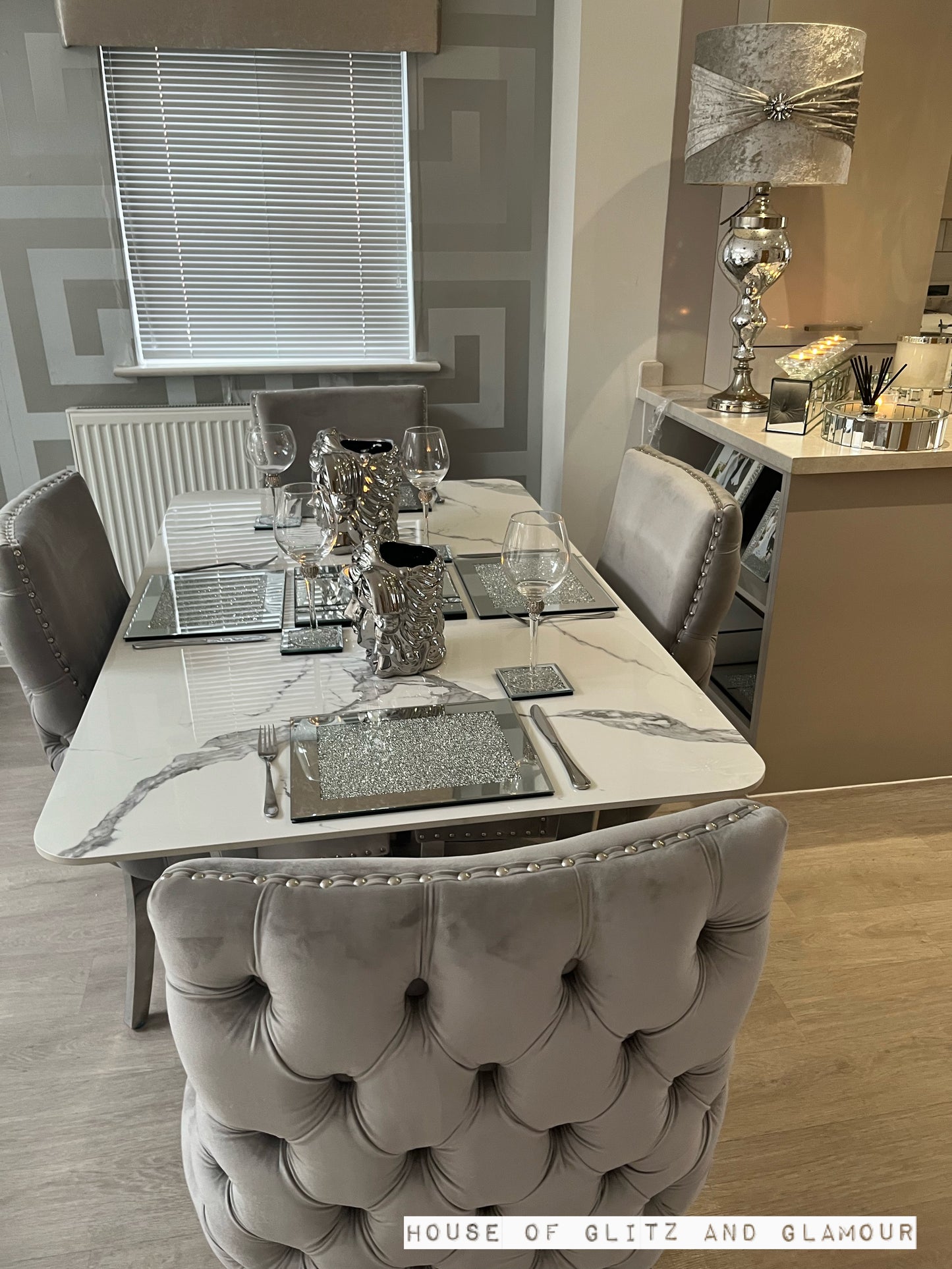 Luca 1.6 Ice White & Grey Dining Table Set With 4 Bentley Dining Chairs
