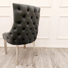 Load image into Gallery viewer, Bentley Dark Grey Velvet Studded Back Chrome Leg Dining Chair