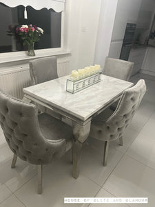 Bentley Light Grey Velvet Studded Back Chrome Leg Dining Chair