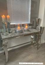 Load image into Gallery viewer, Louis Silver Marble &amp; Stainless Steel Console Table 140cm x 40cm x 75cm