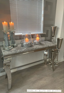 Louis Silver Marble & Stainless Steel Console Table 140cm x 40cm x 75cm