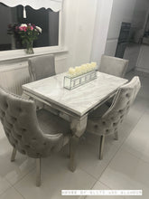 Load image into Gallery viewer, 1.2m Louis White &amp; Grey Marble &amp; Stainless Steel Dining Table With 4 Bentley Dining Chairs