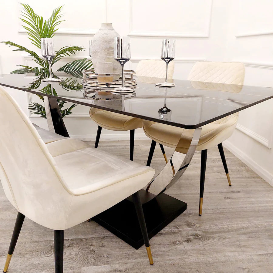 Jupiter 1.6 Chrome Dining Table with Black Sintered Stone Top