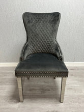 Load image into Gallery viewer, Giselle Dark Grey &amp; Chrome Velvet Ring Knocker Dining Chair