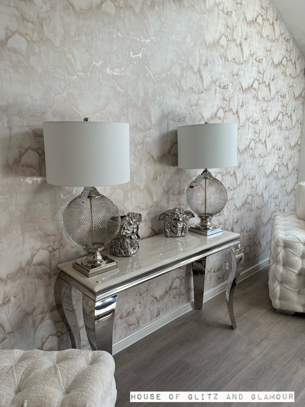 Louis Cream Marble & Chrome Console Table 120cm x 40cm x 75cm