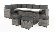 Load image into Gallery viewer, Mayfair Rattan Garden Set With Corner Sofa, Rising Coffee To Dining Table &amp; 3 Stools