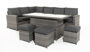 Mayfair Rattan Garden Set With Corner Sofa, Rising Coffee To Dining Table & 3 Stools