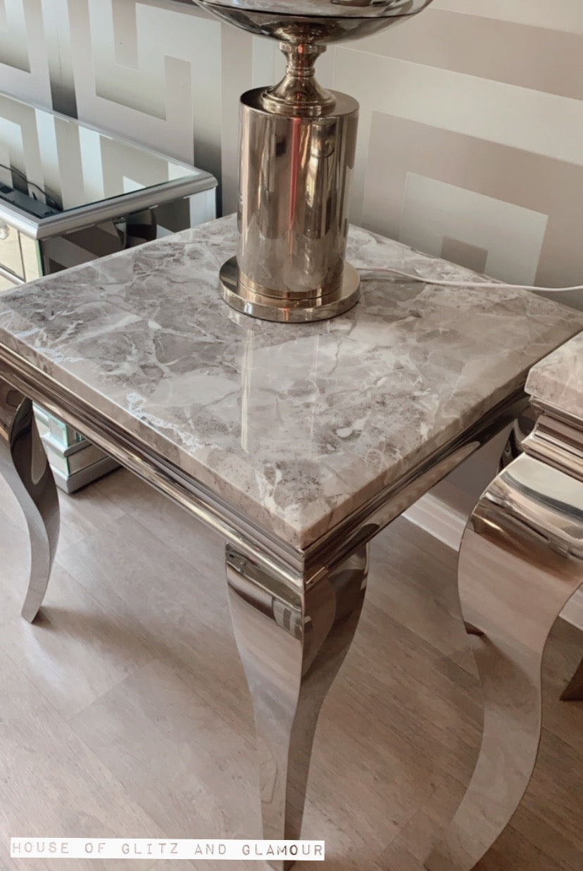 Silver and marble side table deals
