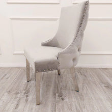 Load image into Gallery viewer, Bentley Light Grey Velvet Studded Back Chrome Leg Dining Chair