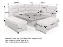 Load image into Gallery viewer, Kensington Brown Rattan Corner Sofa Garden Set With Rising Coffee To Dining Table