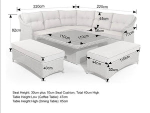 Kensington Brown Rattan Corner Sofa Garden Set With Rising Coffee To Dining Table