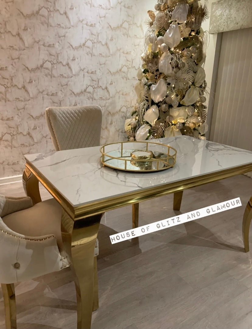 Louis Ice White And Grey Dining Table With Gold Legs And Sintered Top 1m 1.3m 1.4m 1.6m 1.8m