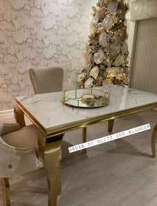 Louis Ice White And Grey Dining Table With Gold Legs And Sintered Top 1m 1.3m 1.4m 1.6m 1.8m