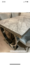 Load image into Gallery viewer, 1.5m Arianna Grey Marble &amp; Stainless Steel Circular Base Dining Table