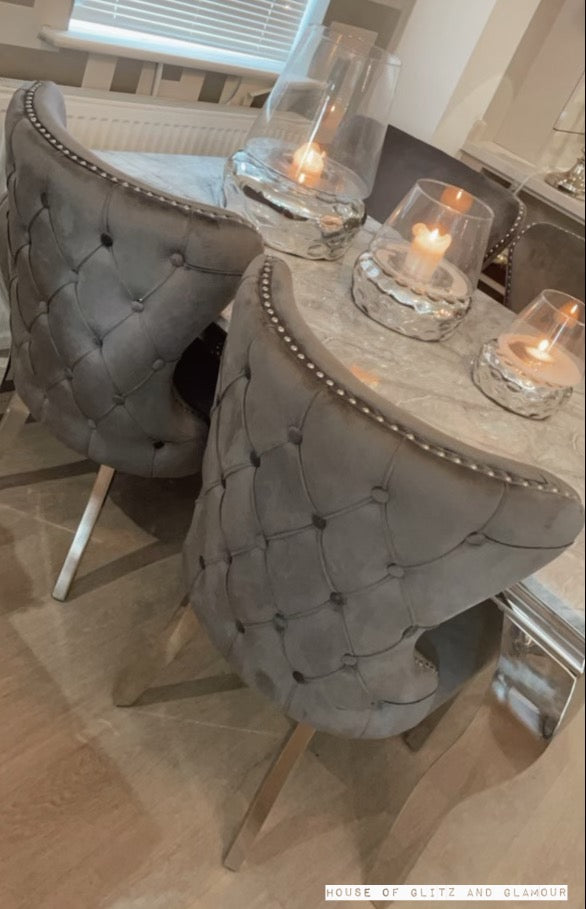 Camilla Dark Grey French Plush Tufted Winged Velvet Dining Chair