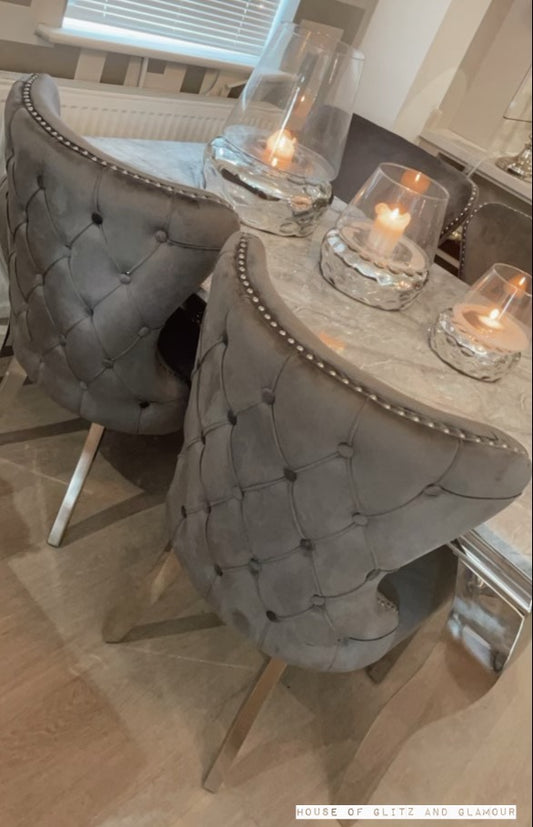 Camilla Dark Grey French Plush Tufted Winged Velvet Dining Chair