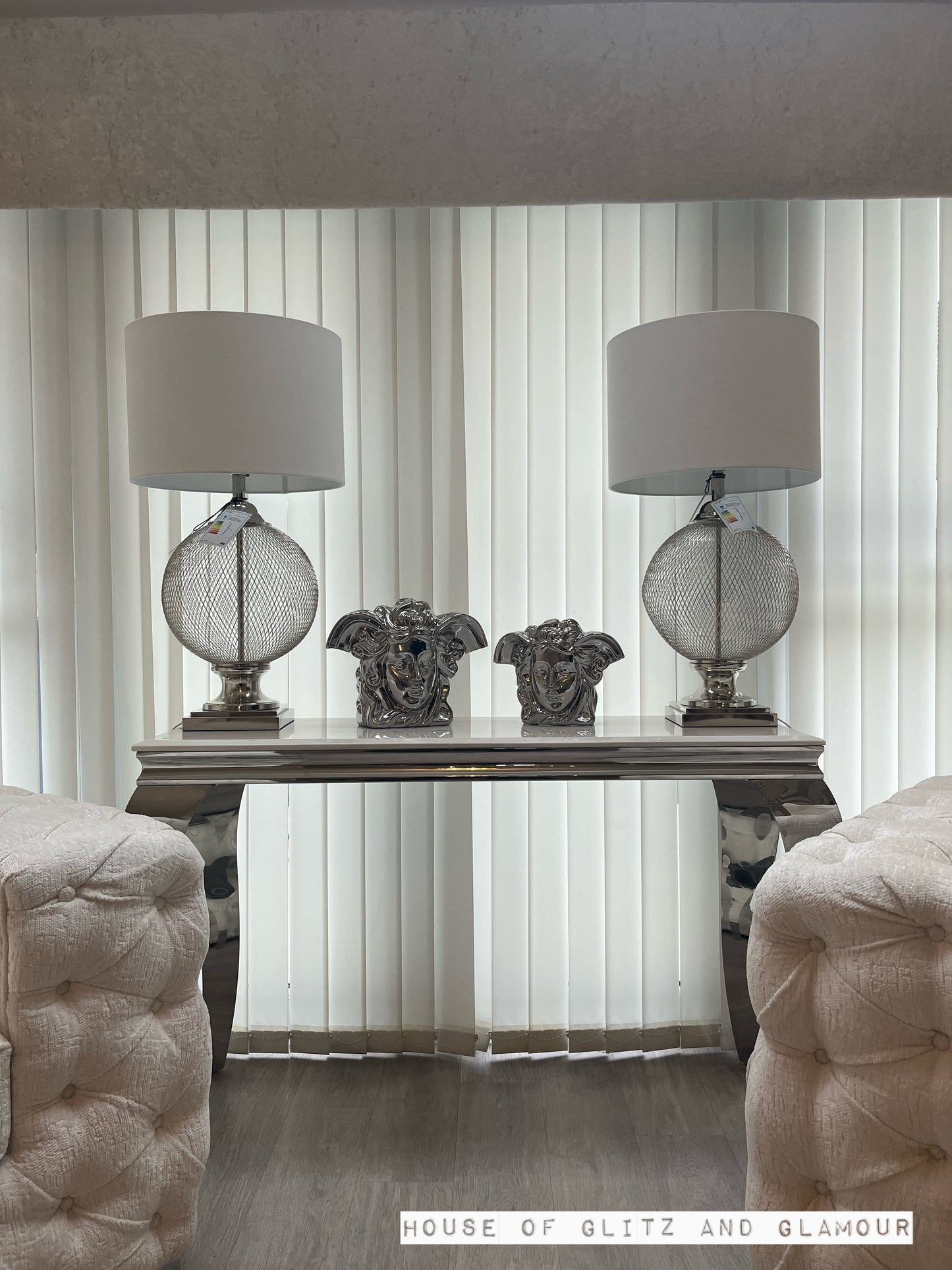 Louis Cream Marble & Chrome Console Table 120cm x 40cm x 75cm