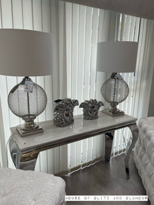 78cm Round Wire Mesh Base Table Lamp with White Linen Shade