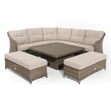 Load image into Gallery viewer, Kensington Brown Rattan Corner Sofa Garden Set With Rising Coffee To Dining Table