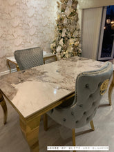 Load image into Gallery viewer, Louis Cream Dining Table With Gold Legs And Pandora Marble Top