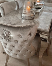 Load image into Gallery viewer, Louis 1.5m Grey Marble Dining Table + 6 Tufted  Winged Knocker Back Chairs