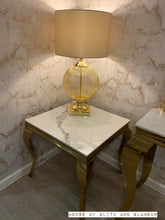 Load image into Gallery viewer, Louis Ice White And Grey Side Table With Gold Legs And Sintered Top 60cm x 60cm