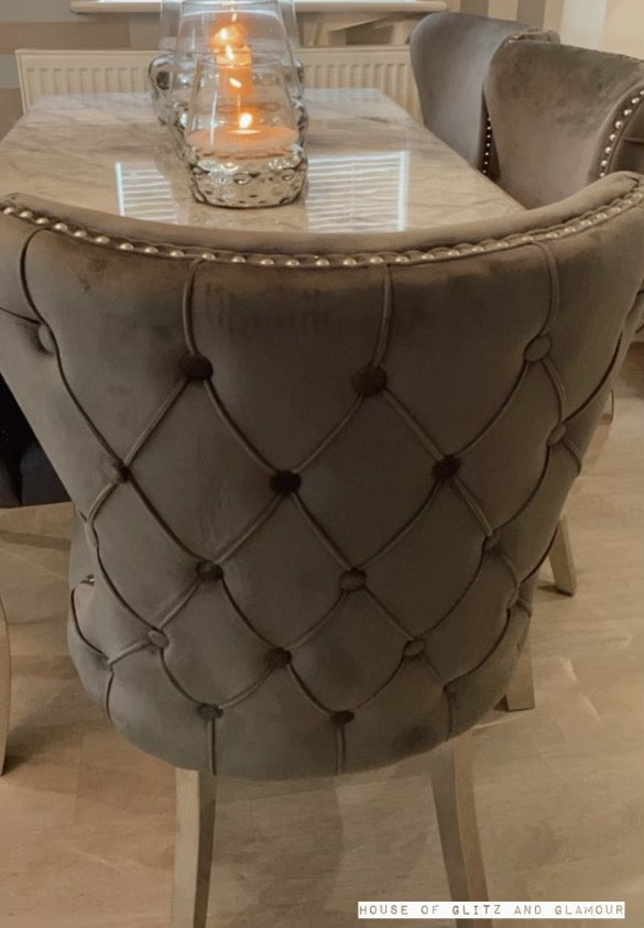 Camilla Dark Grey French Plush Tufted Winged Velvet Dining Chair