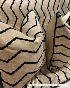 Manhattan Cushion in Beige and Black Chevron