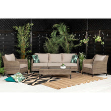 Load image into Gallery viewer, Camden 3 Seater Sofa with 2 Armchairs and Coffee Table in Brown Rattan