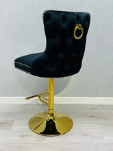 Load image into Gallery viewer, Giselle Black &amp; Gold Velvet Ring Knocker Bar Stool