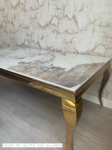 Louis Cream Coffee Table With Gold Legs And Pandora Sintered Top (130cm x 70cm)