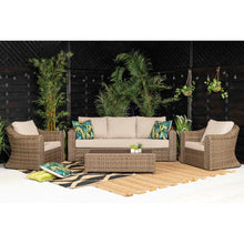 Load image into Gallery viewer, Soho 3 Seater Sofa with 2 Armchairs and Coffee Table in Brown Rattan