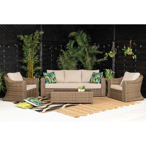 Soho 3 Seater Sofa with 2 Armchairs and Coffee Table in Brown Rattan