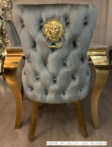 Giselle Grey Gold Lion Knocker Dining Chair