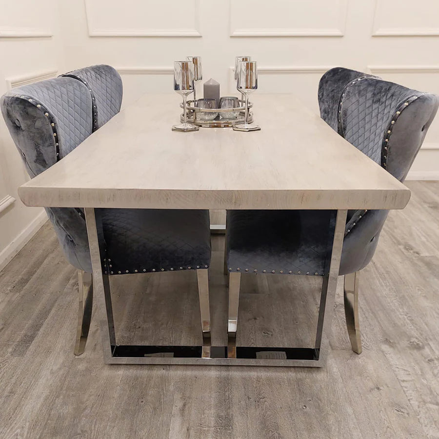 Halo 1.8 Dining Table Solid Light Pine wood with Chrome Metal Legs