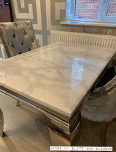 Load image into Gallery viewer, 1.2m Louis White Marble &amp; Stainless Steel Dining Table