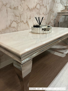 Louis Cream Marble & Chrome Coffee Table 120cm x 60cm x 42cm