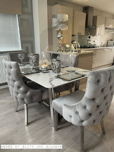 Luca 1.6 Ice White & Grey Dining Table Set With 4 Bentley Dining Chairs