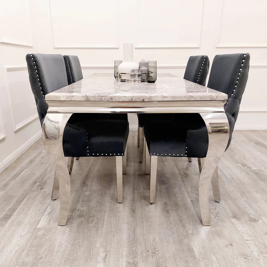 Bentley Dark Grey Velvet Studded Back Chrome Leg Dining Chair