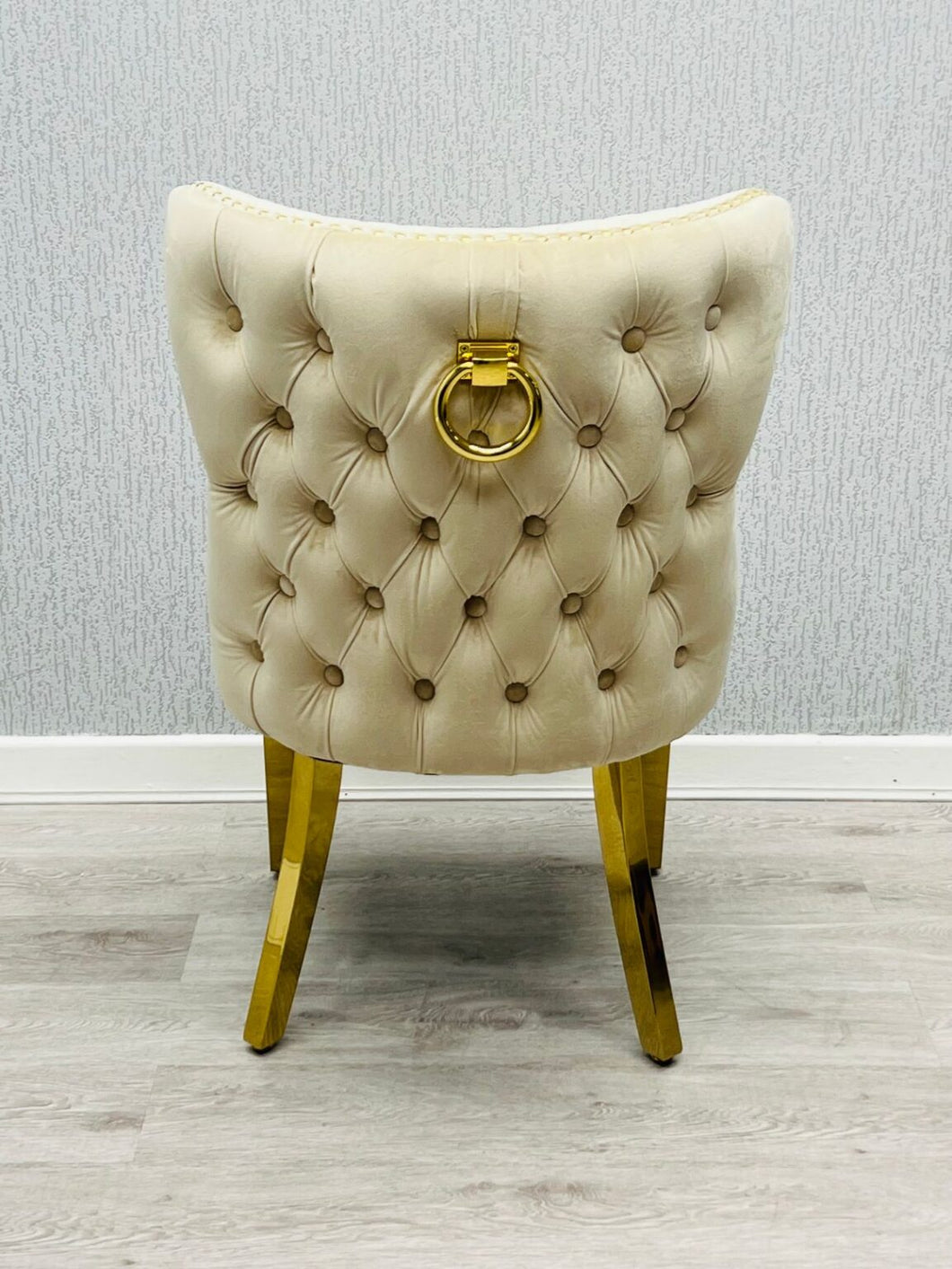 Valentina Cream & Gold Velvet Ring Knocker Dining Chair