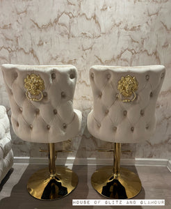 Giselle Cream Gold Velvet Lion Knocker Bar Stool