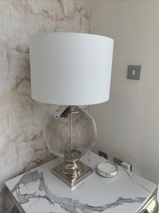 78cm Round Wire Mesh Base Table Lamp with White Linen Shade