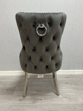 Load image into Gallery viewer, Giselle Dark Grey &amp; Chrome Velvet Ring Knocker Dining Chair