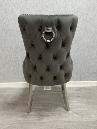 Giselle Dark Grey & Chrome Velvet Ring Knocker Dining Chair