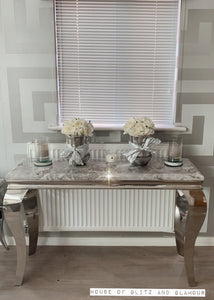 Louis Silver Marble & Stainless Steel Console Table 140cm x 40cm x 75cm